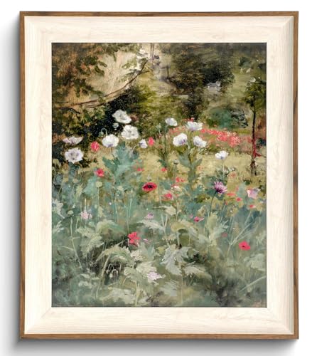 Framed Vintage Wall Art Decor, Canvas Wall Art Room Decor Vintage Still Life Flower Art Prints, Farmhouse Wall Decor Poppy Canvas Oil Painting, Rustic Botanical Floral Wall Decor Pictures, Landscpae Prints - 10x12Inch