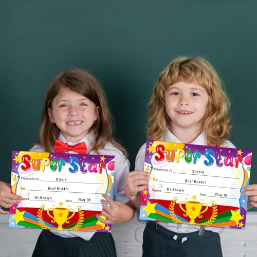 JUESMOS 30PCS Super Star Rewards Award Certificates for Kids Student Kindergarten Preschool Award Certificates of Achievement School Recognition Certificates for Back to School Teacher Supplies