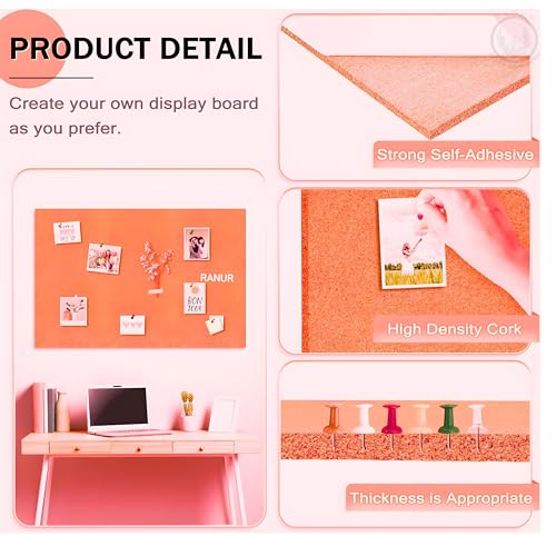 Image of RANUR 6 Pcs Felt Bulletin Board (30x30 cm) Self Adhesive Notice Boards with 50 Pins, Vision Board for Manifestation, Message Board for Notes, Photos, Office & Home Wall Decor (Orange)