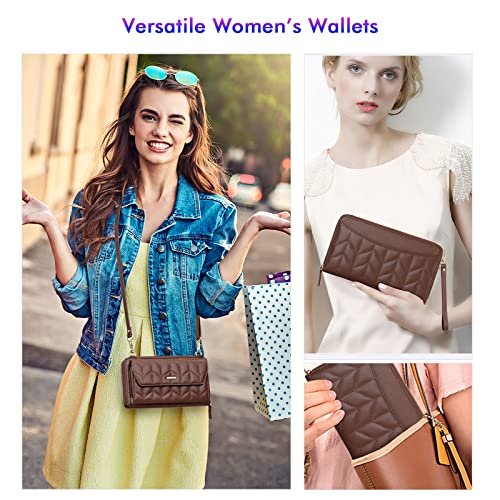 Image of nuoku RFID Blocking Wristlet Wallet for Women, Zip-Around Crossbody Clutch with 2 Removable Straps