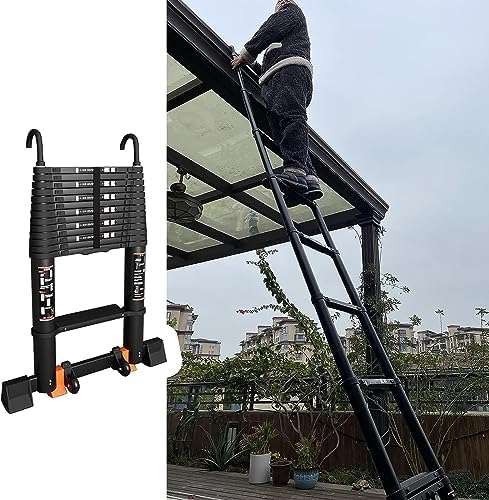 Multi-Purpose Extendable Aluminum Ladder with Removable Swivel Hook, 8.8ft Loft Ladder for Home, RV, Outdoor Use, Max Load 330lbs, Lightweight & Portable