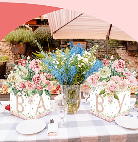 6 Pcs Baby Shower Centerpiece For Girls Pink Floral Box Table Display With Letters Arrangement Favor Block Holder For Baby Shower Gender Reveal Birthday Party #TOP5