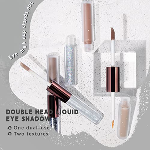 Hosaily 3 Pcs Glitter Matte Liquid Eyeshadow Double-Ended Liquid Glitter And Matte 2 In 1 Eyeshadow, Long Lasting Nude Smoky Neutral Eyeshadow Shimmer Matte Liquid Eyeshadow Set #TOP1
