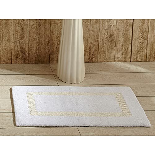 Better Trends 100% Cotton Hotel Collection Bath Mats, White & Sage Bath Mat - Tufted, Reversible & Absorbent & Machine Washable Bath Mats for Bathroom Floor, Shower & Sink, 24\" x 40\"