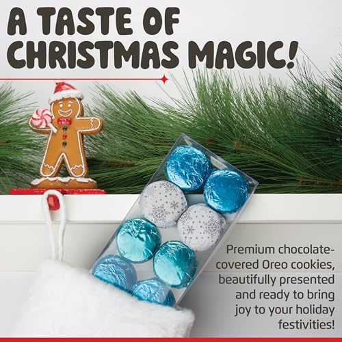 Image of Chocolate Covered Cream Filled Cookies by Chocolate Works, Gourmet Christmas Chocolate Gift Box, Milk Chocolate Coated Cookies, Blue, 12 Premium Belgian Chocolate Treats