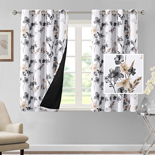 H.VERSAILTEX Juego de 2 paneles de cortinas 100 % opacas de 114 cm de largo, con estampado floral de Cattleya, cortinas térmicas florales para dormitorio con forro negro, cortinas a prueba de sonido,