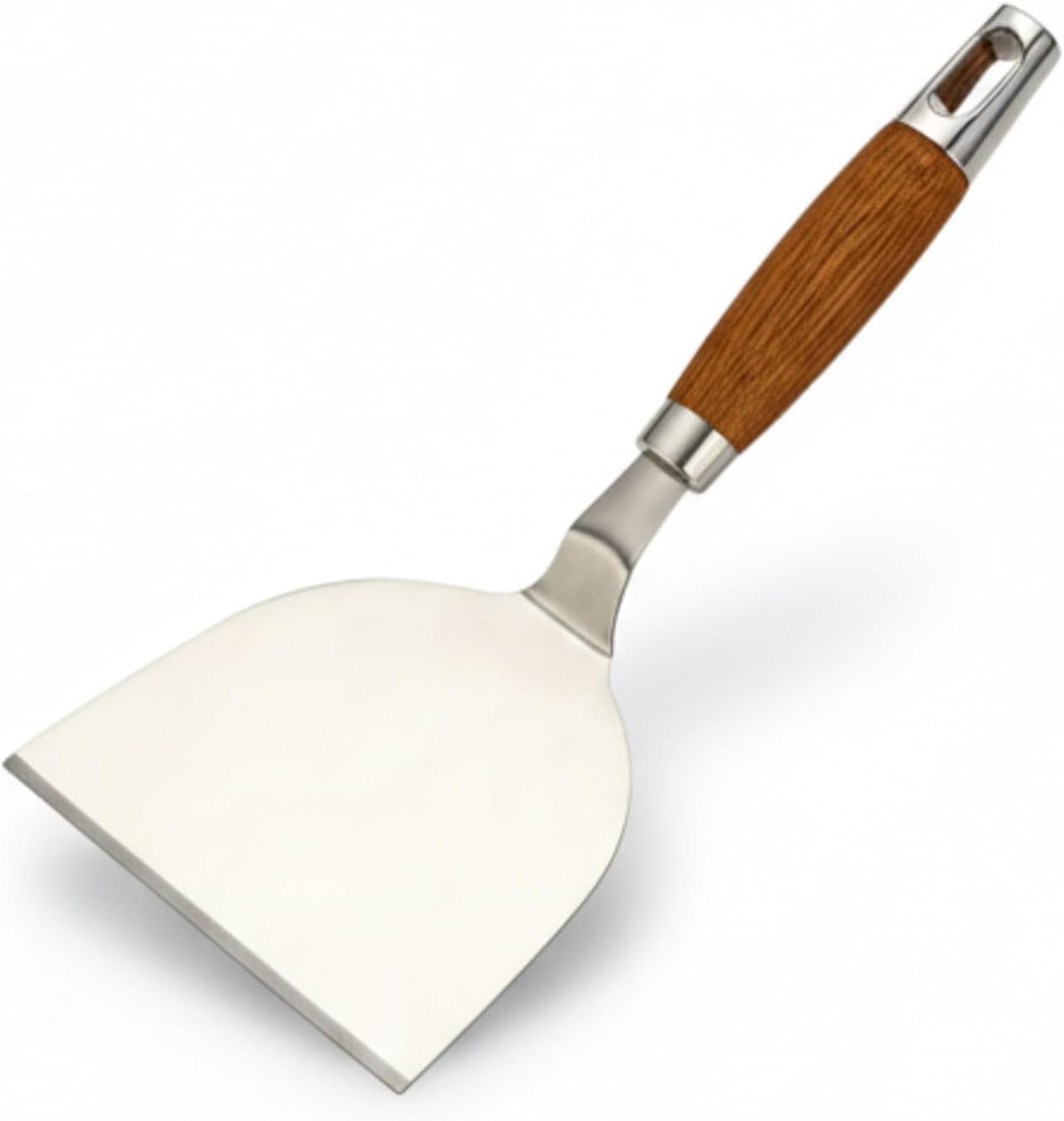 Stainless Steel Flat Griddle Spatula – Heavy Duty BBQ Grill Turner, Wide Metal Burger Flipper for Cast Iron, Smash Burgers, Pancakes, Eggs – Professional Kitchen Scraper with Wooden Handle