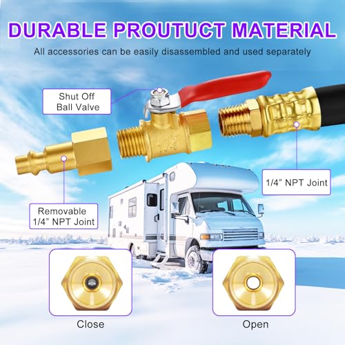 Image of RV Winterizing water Blowout kit: Lead-Free Brass Air Compressor Quick Connect Plug to 3 /4 inch Hose Blowout Adapter with Shut Off Valve for Camper Motorhome and Boat