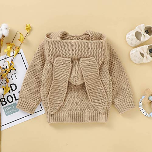 Cardigã infantil de malha com capuz e orelhas de coelho com capuz e manga comprida, Caqui, 18-24 Mes