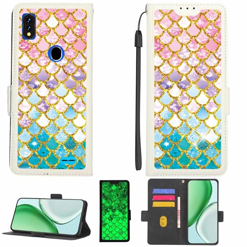 Kinetijy Case Compatible for Aligator S5540 Senior Phone Case Flip Cover [with Tempered Glass Screen Protector][RFID Blocking][Gold Glitter+Luminous] LPT-YL