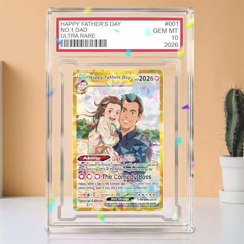 Giantbighands Personalized Poke Fathers Day Trading Card, Custom Anime Cartoon Photo Card, Dad Husband Grandpa Gift for Fathers Day, Customized Dad Photo Gifts from Daughter Son Love Style