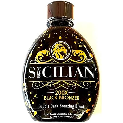 The Sicilian 200X Black Bronzer Tanning Bed Lotion - Dark Indoor Tanning Lotion Accelerator with DHA Bronzer - Instant Streak-Free Bronze Tan, No Orange - Moisturizing for Men & Women, 13.5 oz