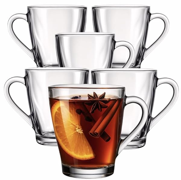 OMAGO® Zestaw 6 szklanek, szklanki z uchem, idealne na kawę, herbatę, zioła, małe szklanki, 250ml, do codziennego użytku