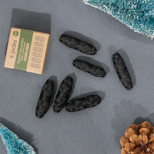 Recargas de fio dental de carvão de bambu biodegradáveis | Refil de 6 unidades | 6 x 30 m, vegano, e
