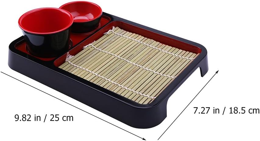 Hemoton 1Set Japanese Style Cold Noodle Dish with Bamboo Mat Rectangular Soba Noodles Plate Decorative Food Tray for Parties and Gatherings