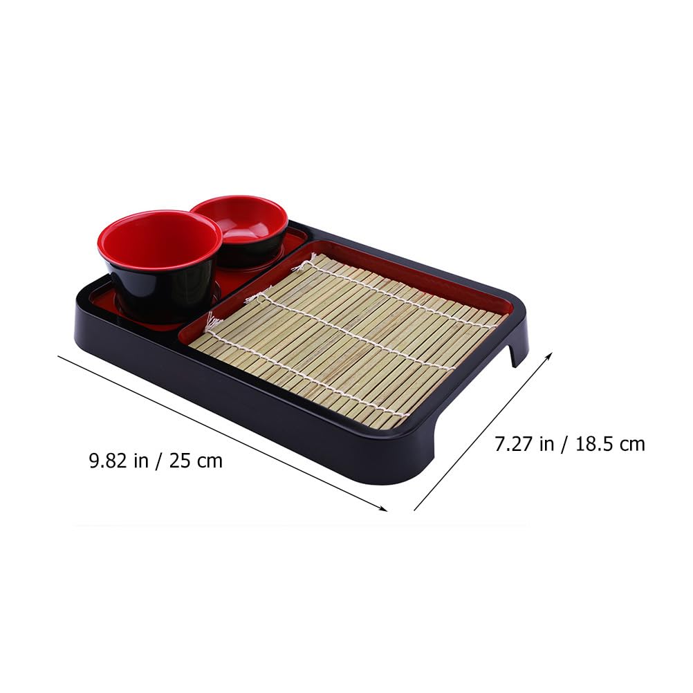 Hemoton 1set Japanese Style Cold Noodle Dish with Bamboo Mat Rectangular Soba Noodles Plate Decorative Food Tray for Parties and Gatherings