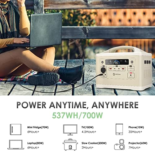 RAINBOW Portable Power Station 700W, 537Wh Backup LiFePO4 Battery, 3 x 110V/700W(Peak 1400W) AC Outlets, Solar Generator for Outdoor Camping, Quick Charge for Home, Hiking - Image 6