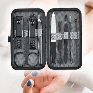 Conjunto de manicure profissional de luxo 9 em 1, corta-unhas e kit de higiene de aço inoxidável de alta qualidade com elegante estojo de viagem de couro para o máximo cuidado das mãos, pés e facial