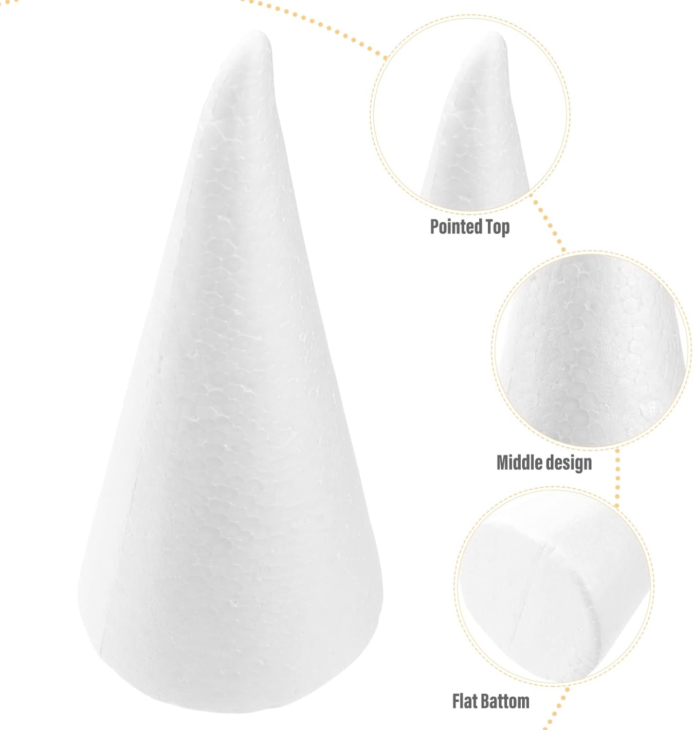6Pcs White Foam Craft Cones for DIY Projects Boy Christmas Decorations Centerpieces and Creative Crafts