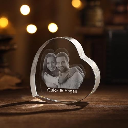 Miniatura 2 de Marcos de corazón de fotos de cristal 3D personalizados, foto de cristal 3D grabada con láser, regalo personalizado para mujeres, esposa, hombres,