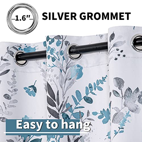 Image of MYSKY HOME Living Room Curtains 84 inches Long Floral Blackout Curtains Room Darkening Thermal Insulated Panels Light Blocking Grommet Flower Drapes for Dining Room, 2 Panels, Turquoise