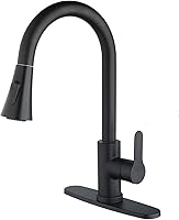 KOHONBY Matte Black Kitchen Faucet with Pull Down Sprayer - Single Handle Stainless Steel Arc Sink Faucet, Easy Install Deck Plate