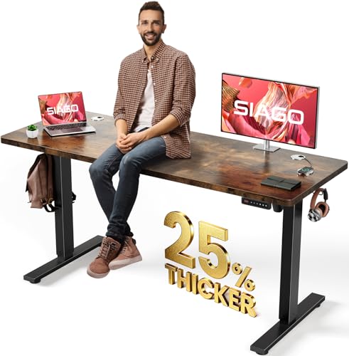 SIAGO Electric Standing Desk Adjustable - 63 x 24 Inch Sit Stand up Desk with 0.8 Inch Thick Tabletop - Adjustable Height Table with 3 Memory Preset, Cable Management for Home Office