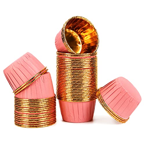 Spesh 50 Stücke Papier Backförmchen Muffinbecher Muffinformen Einweg-Backbecher für Muffinform Bronnie Cupcake (Pink-Gold)