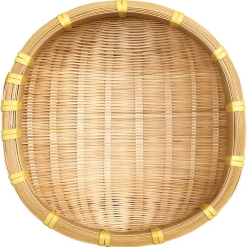 LIVIA 竹ざる 盆ざる 水切り 天然竹製 ザル 丸型 平皿 干し野菜 盛り付け 下ごしらえ 蕎麦 うどん 天ぷら皿 そうめん皿 蕎麦用 干しかご 梅干し仕様 シンプルデザイン 食品?理 (35cm,ナチュラル)