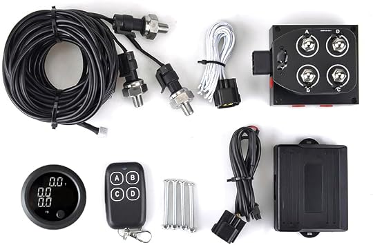 12V Solenoid Valve Air Ride Suspension manifold valve with remote controller 0-200psi, equipped with three display air pressure gauge white