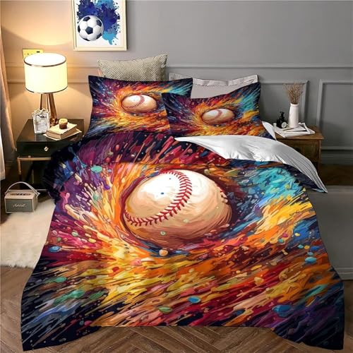 Housse de couette 3D baseball pour lit simple 140x200 cm