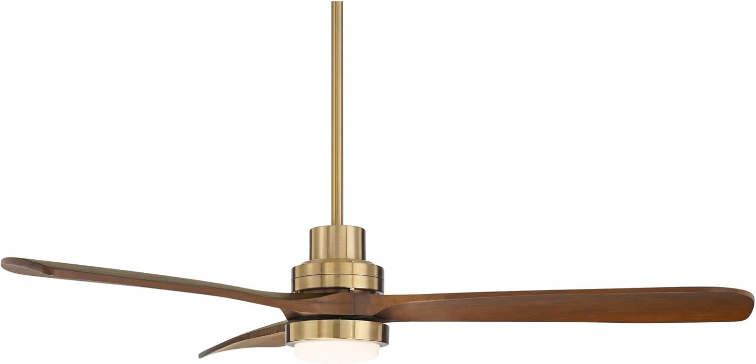 Casa Vieja 52" Delta Modern Indoor Ceiling Fan 3 Blade CCT LED Light Remote Control Soft Brass Finish Brown Walnut Finish Blades Bedroom Living Room Kitchen Dining Room DC Motor Decorative Dimmable