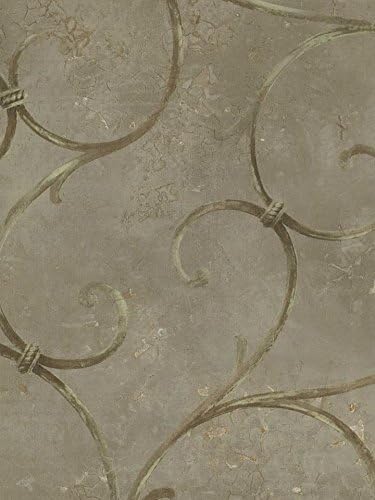 Wallpaper Designer Large Pewter Gate Scroll on a Shiny Gray Faux