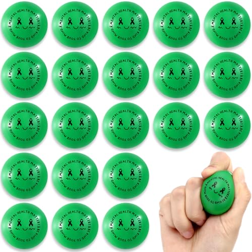 Poen 30 Pcs Mental Health Awareness Supplies Bulk Green Ribbon Mental Health Matters Squeeze Balls Inspirational Relief Stress Balls Green Ribbon Week Accessories for Education Event Charity Activity