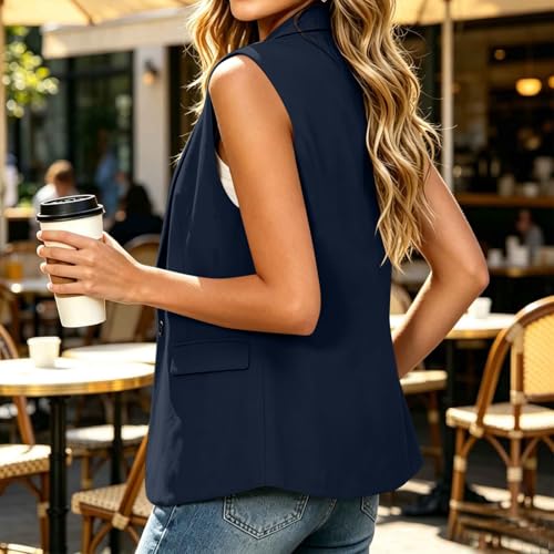 Sleeveless Blazer for Women, 2026 Summer Trendy Lapel Collar Blazers Vest Business Casual Tops Lightweight Open Front Work Office Blazer Jackets with Pockets Navy M — view 4