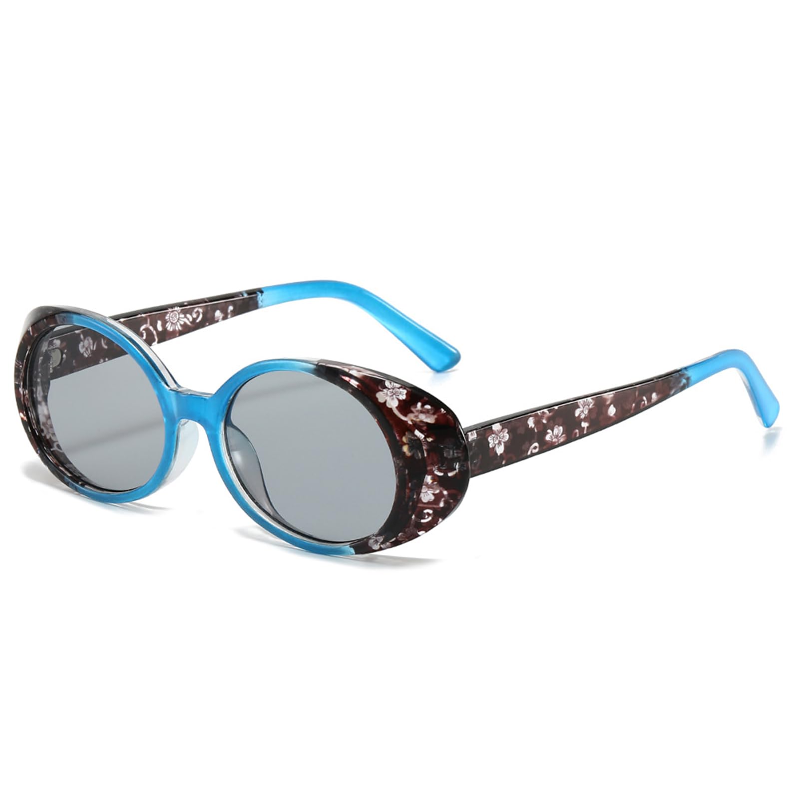 Fankexi Women's Blue Retro Oval Sunglasses For Men Fashion Small Oval Sunglasses 90S Vintage Shades Uv400 Protection Eyewear,