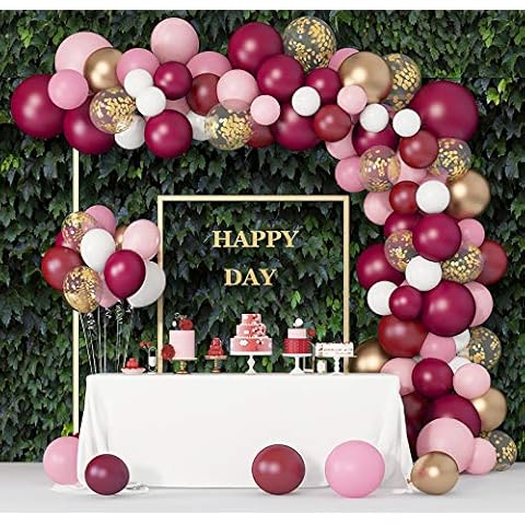 129Pcs Burgundy Pink Balloons Garland Arch Kit, Light Pink Gold White Balloons Confetti Latex Metallic Balloons for Birthday Baby Shower Wedding Party Decorations Supplies Cover