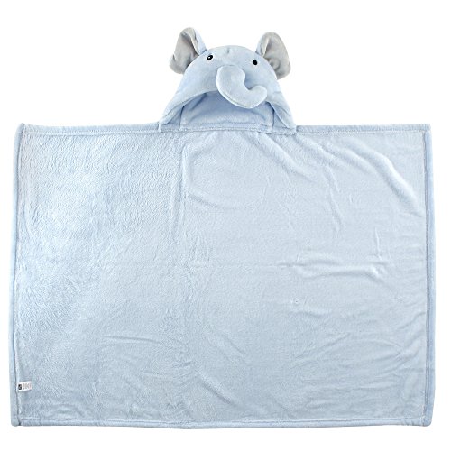 Image of Hudson Baby Unisex Baby and Toddler Hooded Animal Face Plush Blanket, Blue Elephant, One Size