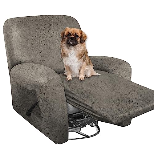 Image of ANARACHON Heavy Duty Recliner Chair Covers Leather Like, 4 Pieces Recliner Cover for Recliner Chair, Soft Sofa Slipcover Furniture Protector Washable Sofa Cover for Pets Kids (Khaki)