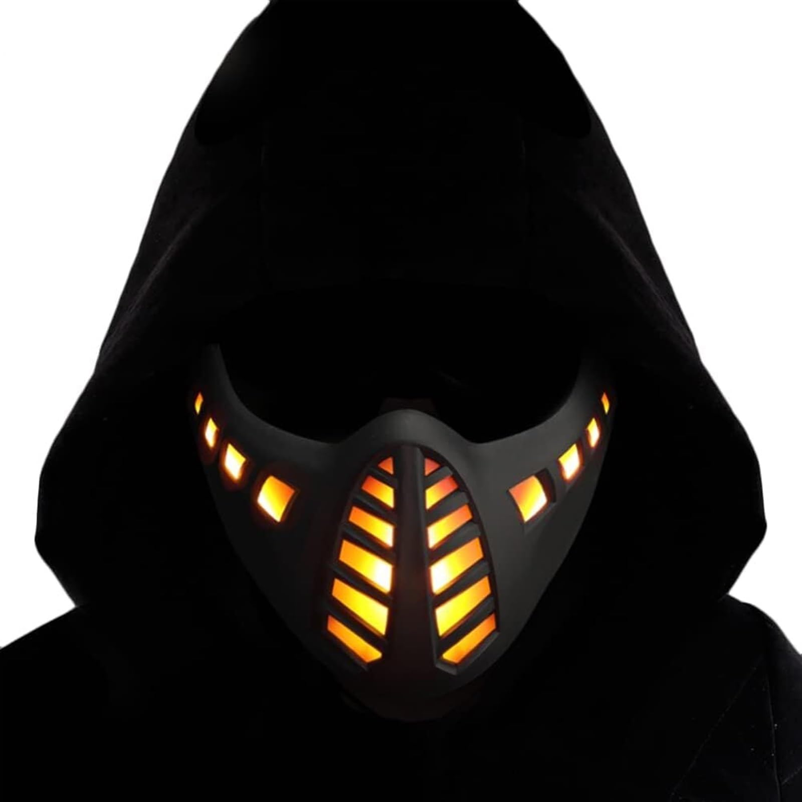 Masque Demi-Visage Cyberpunk À LED avec Lumière (Batterie Intégrée), Masque Tactique Airsoft pour Halloween CQB Paintball Shooting Air Gun Hunting Accessories