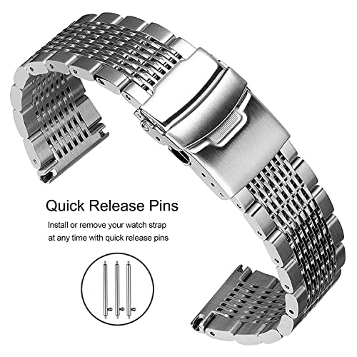 DEALELE Bands Compatible with Samsung Gear S3 Frontier/Classic/Galaxy Watch 46mm / Galaxy 3 45mm, 22mm 15-Rows Stainless Steel Metal Replacement Strap for Huawei Watch 3 / GT3 46mm (Silver)