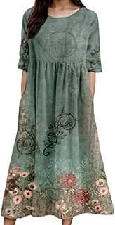 Women's Spring Summer Colorful Bohemian Maxi Dress with Pocket Casual Boho Floral Print Short Sleeve Flowy Dresses - Buy now