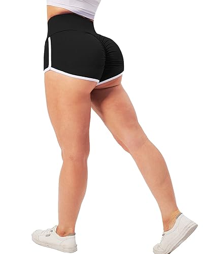 TZLDN Women's High Waist Ruched Butt Lifting Booty Shorts for Workout Gym Yoga Cycling Black Hot Pants - Size: S (28), M (30), L (32), XL (34), XXL (36) - S - #2classic - Black