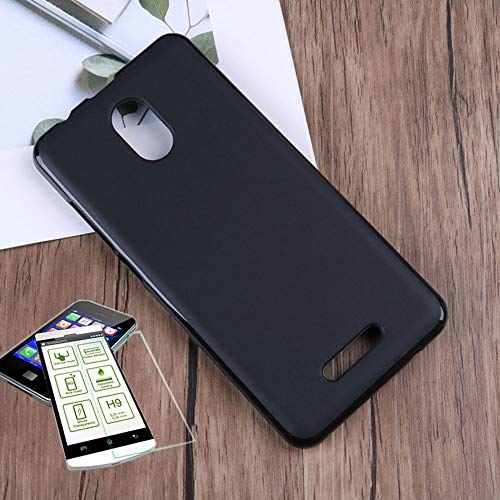 Wigento Silikonhülle Schwarz + 0,3 mm H9 Tempered Panzerglas Folie für Wiko Jerry 3 Tasche
