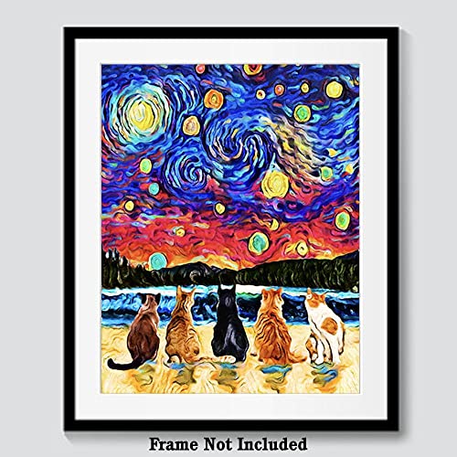Bestbuddy Pet 11X14 Unframed Starry Night Styled Cat Friends Of Five Animals Lover Family Peace Love Oil Painting Art Print Poster Wall Decor Ap053 #TOP5