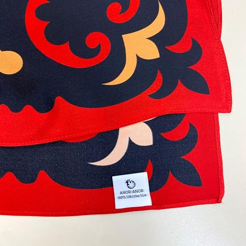 100% Silk Square Scarf 35” Suzani Red & Black Pattern Lightweight Headscarf with Gift Packaging4