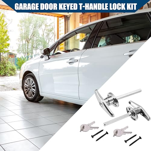 Image of Universal Garage Shed Door Keyed T-Handle Lock Kit Shed Door Lock T Handle W /Key Bolts for Most of Truck Caps Camper Recreational Vehicle Barns /Durable /2 Set Chrome Silver Tone