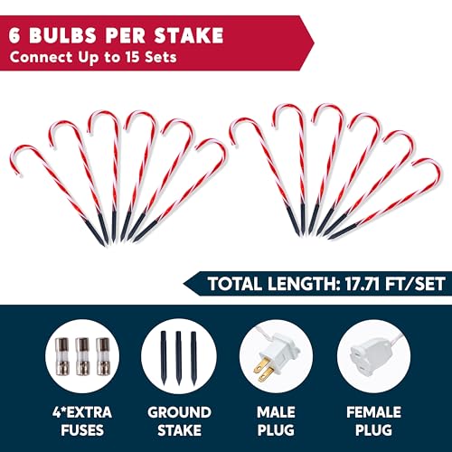 Joiedomi 12 Pcs Christmas Candy Cane Pathway Markers Lights, 17” Stakes Lights with Red, Waterproof Outdoor Decorations for Holiday Xmas Indoor,Yard, Walkway, Lawn, Garden Decor by Joiedomi - Image 3