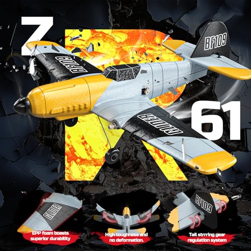 DEERC RC Flugzeug Messerschmitt Bf 109, 2,4 GHz ferngesteuertes Flugzeug 6-Achsen-Gyro-Stabilisator, 3-Kanal-RTF-RC-Segelflugzeugspielzeug für Anfänger, Kinder, Erwachsene