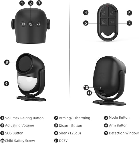 Miniatura 4 de Luckydeer Alarma con sensor de movimiento para interiores con control remoto de 328 pies, detector de movimiento de seguridad infrarrojo inalámbrico